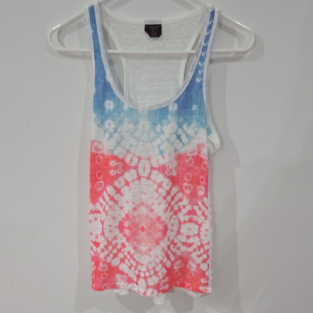 Material Girl Active Sz Small Blue & Red Tie-Dye Tank Top